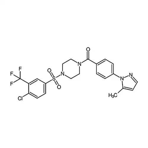 (4-((4-Chloro-3-(trifluoromethyl)phenyl)sulfonyl)piperazin-1-yl)(4-(5-methyl-1H-pyrazol-1-yl)phenyl)methanone