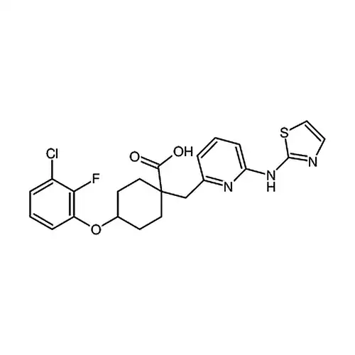 (1r,4r)-4-(3-chloro-2-fluorophenoxy)-1-((6-(thiazol-2-ylamino)pyridin-2-yl)methyl)cyclohexane-1-carboxylic acid