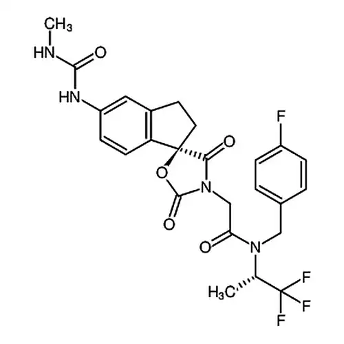 N-(4-フッ素ベンジル)-2-((R)-5-(3-メチル脲基)-2',4'-二酸素代-2,3-二水素螺[茚-1,5'-恶唑アルカン]-3'-基)-N-((S)-1,1,1-三フッ素プロピル-2-基)エチルアミド